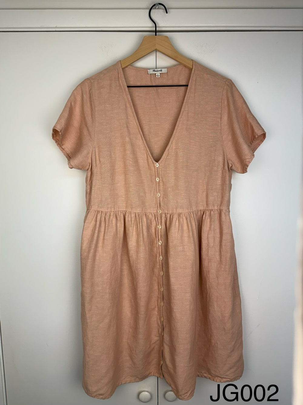Madewell Alexandra Linen Blend Button Front Mini Dress Pink M